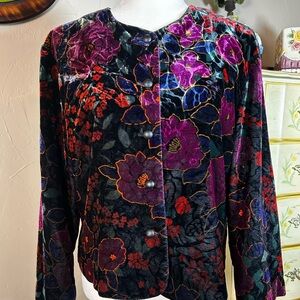 Vintage Black and Purple Floral Velvet Jacket Size 12